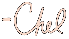 Signature "Chel" written in orange colored cursive