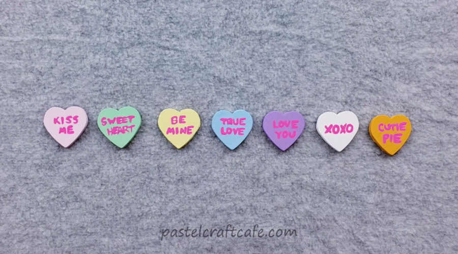 A line of magnets made to look like conversation heart candies
