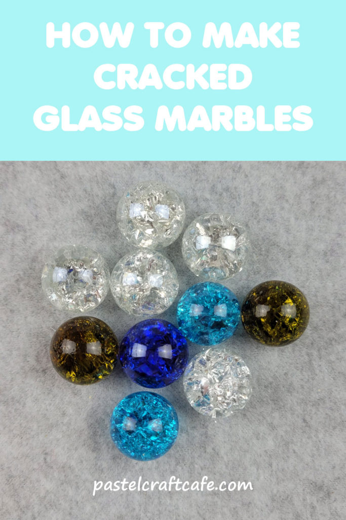 Text "How to Make Cracked Glass Marbles" above assorted marbles
