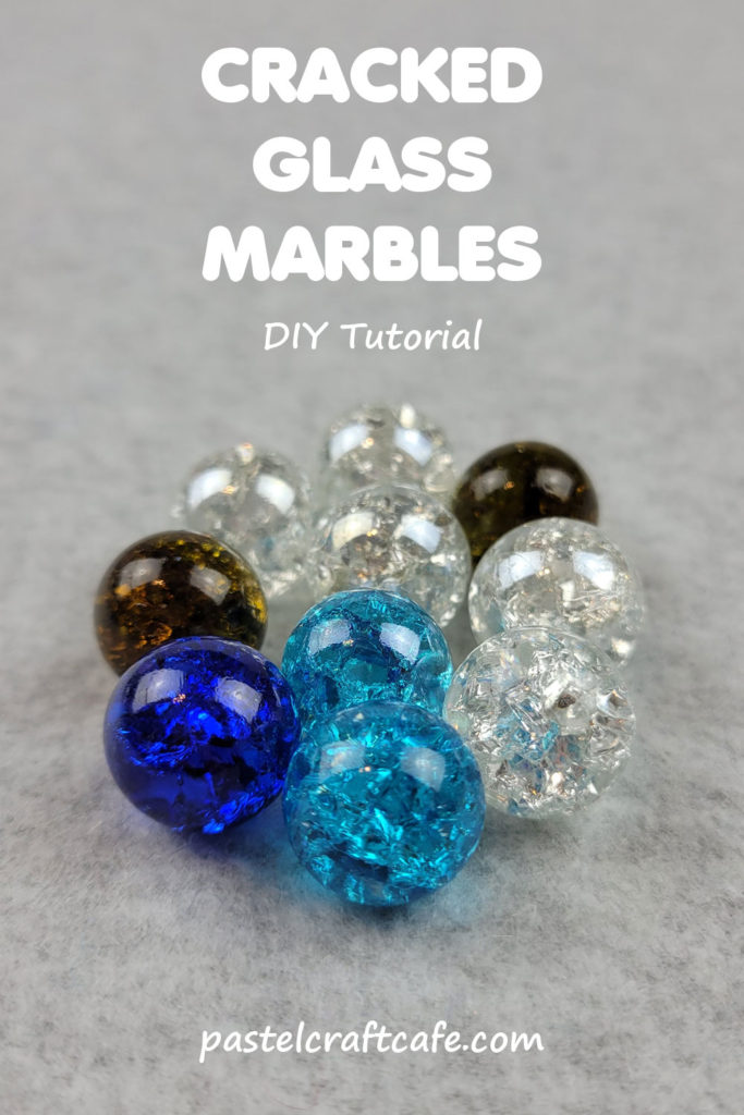 Text "Cracked Glass Marbles DIY Tutorial" above assorted cracked glass marbles