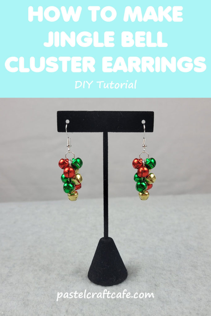 Text "How to Make Jingle Bell Cluster Earrings DIY Tutorial" above a pair of red, green, and gold jingle bell cluster earrings